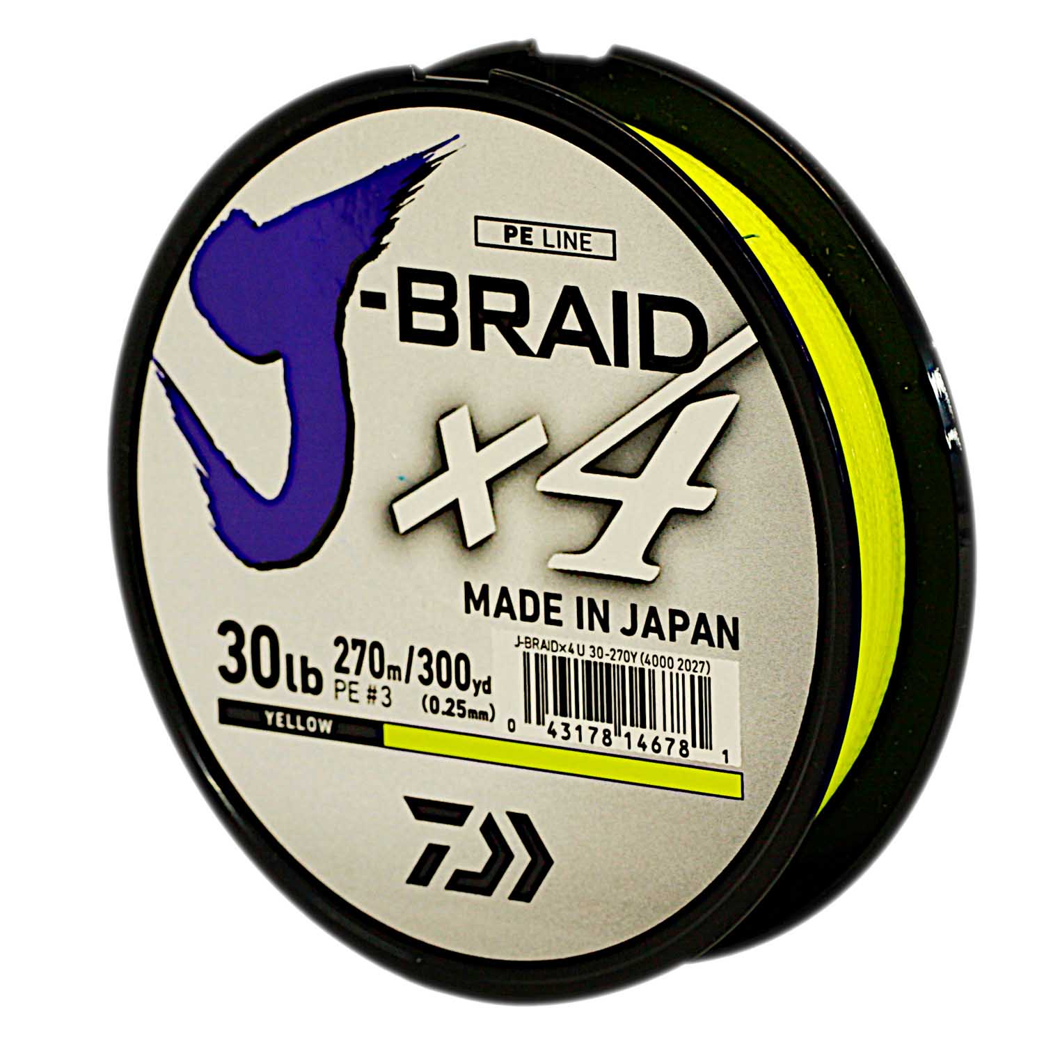 Daiwa J-Braid X4 Braided Fishing Line, 13.6KG/30LB .25MM, Colour