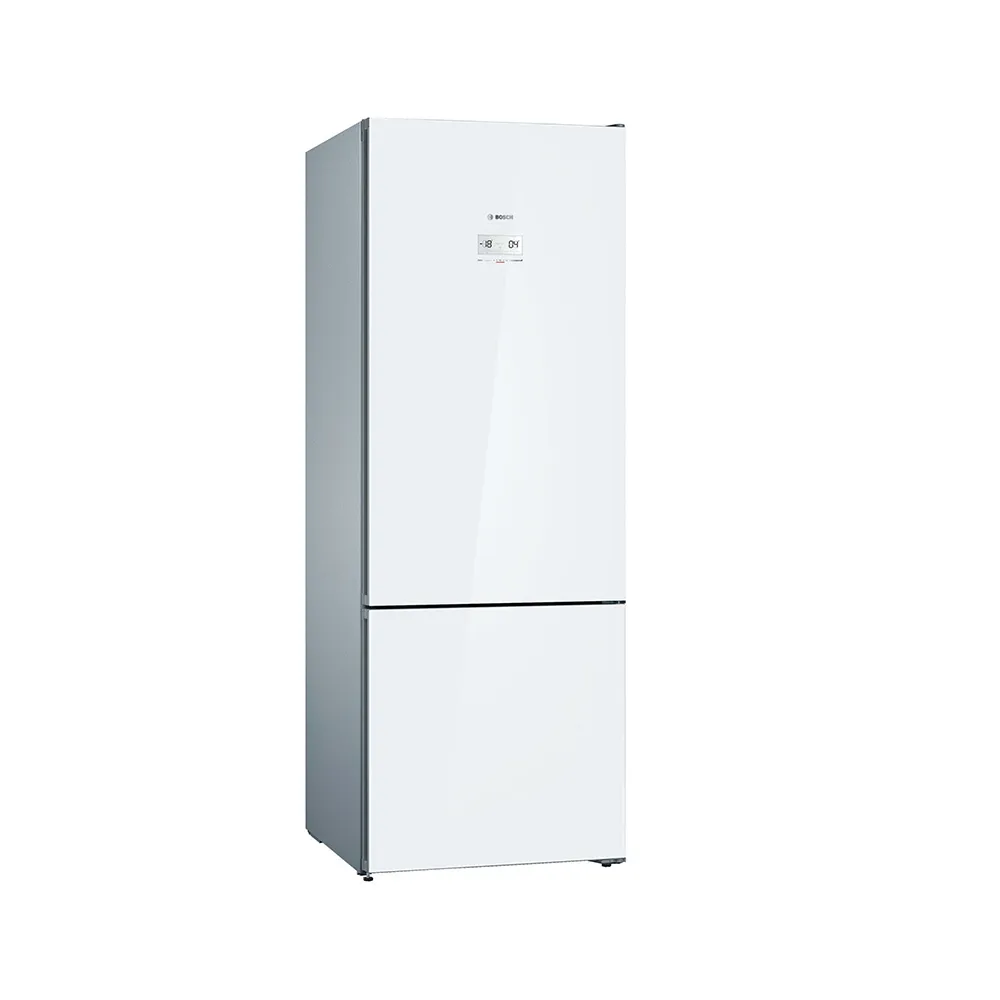 Bosch Serie 6 Fridge – 505 Litre No-Frost Bottom Freezer Combination Glass Doors White Side Panels Steel Look