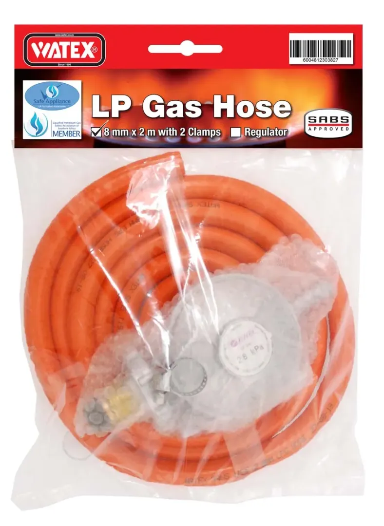 2m Lpg Gas Hose + Reg & Clamps