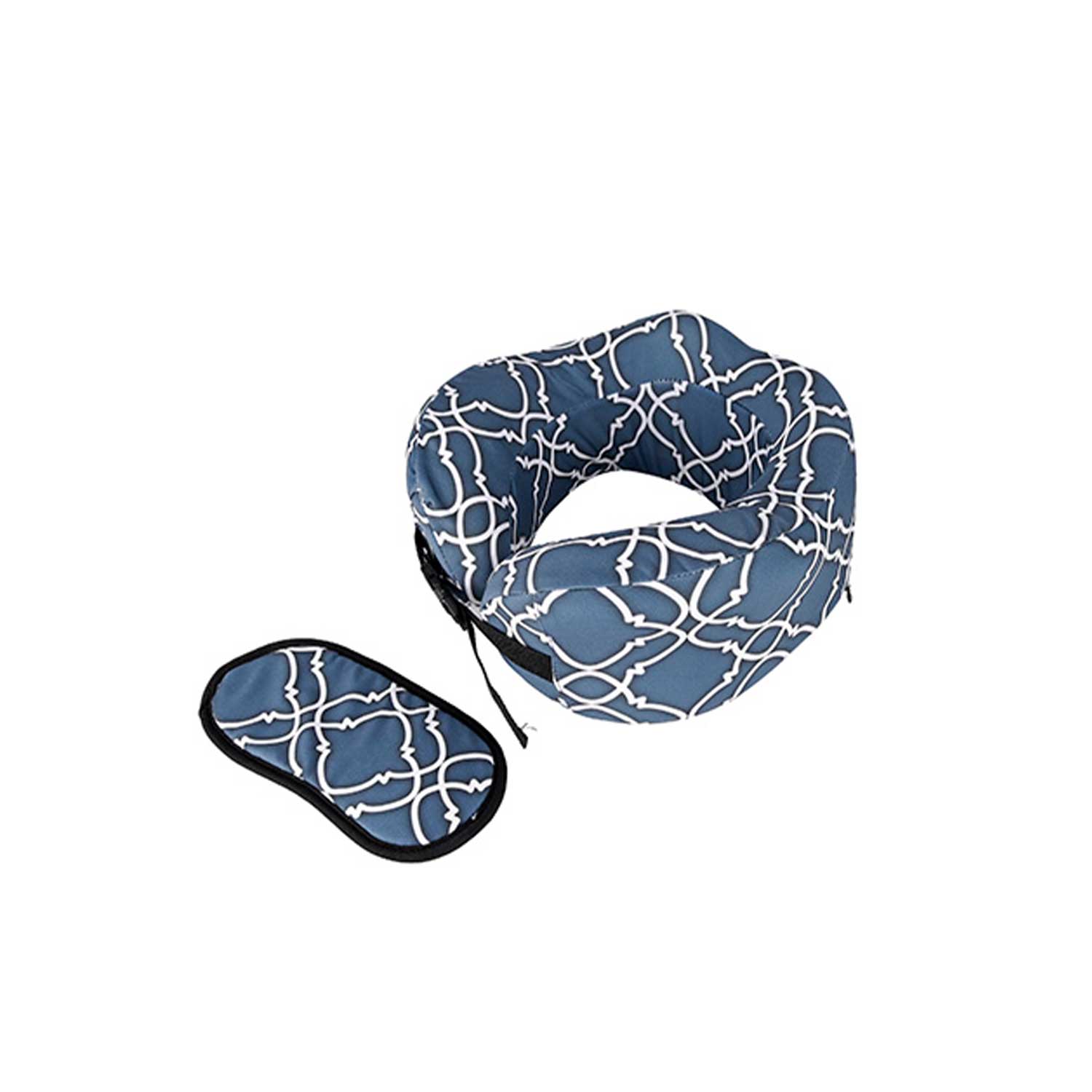 Travel Pillow And Mask Combo – 2 Colours Assorted Tudor Blue / Black Geometric