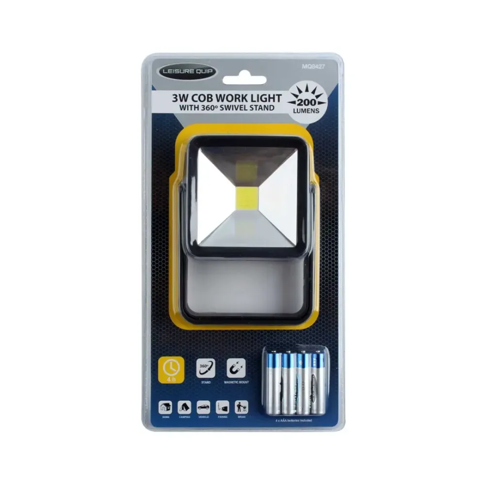 Cob Worklight With Swivel Stand 200Lumens – 3 X Aaa Batteries Included